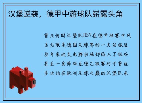 汉堡逆袭，德甲中游球队崭露头角