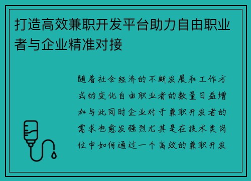 打造高效兼职开发平台助力自由职业者与企业精准对接