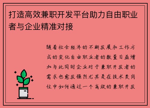 打造高效兼职开发平台助力自由职业者与企业精准对接